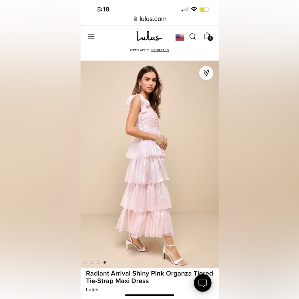 Size small radiant arrival shiny pink organza tiered tie-strap maxi dress